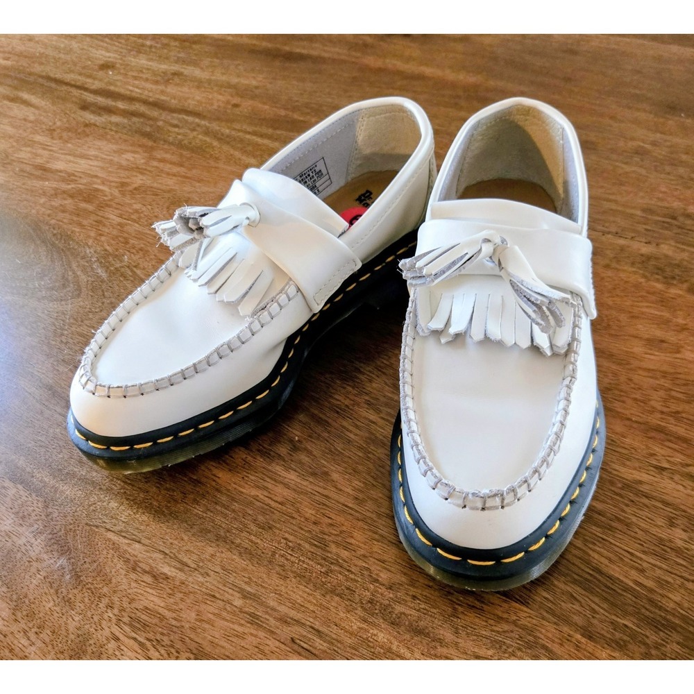 Dr Martens Adrian YS Tassel Shoes Size Mens 6 Womens 7 White Smooth Leather